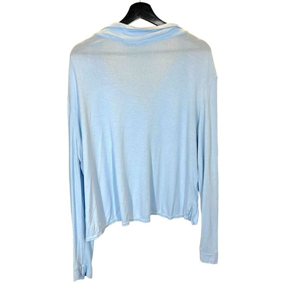 Free People Beach Blue Button Up Long Sleeve Ribbed Linen Blend Oversized Top La - Picture 2 of 7